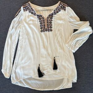 Soft Surroundings 2X Gauzy Peasant Style Shirt Peekaboo Shoulders Embroidery